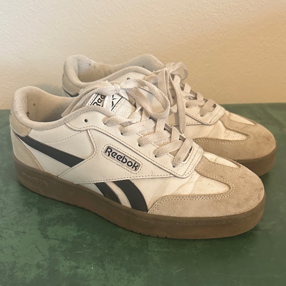 Reebok Classic White and Tan Sneakers